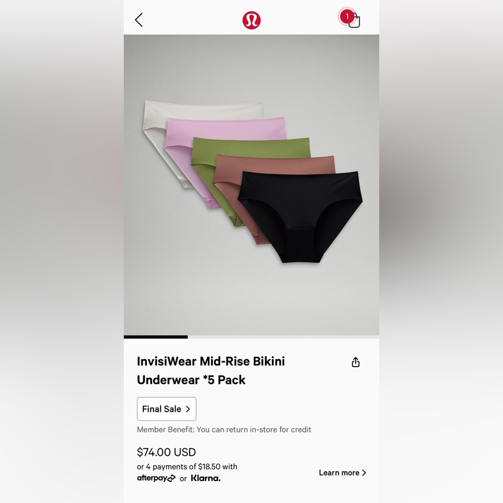 Lululemon InvisiWear Mid-Rise Bikini underwear